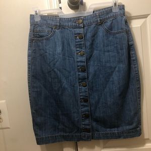 Knee length button down denim skirt